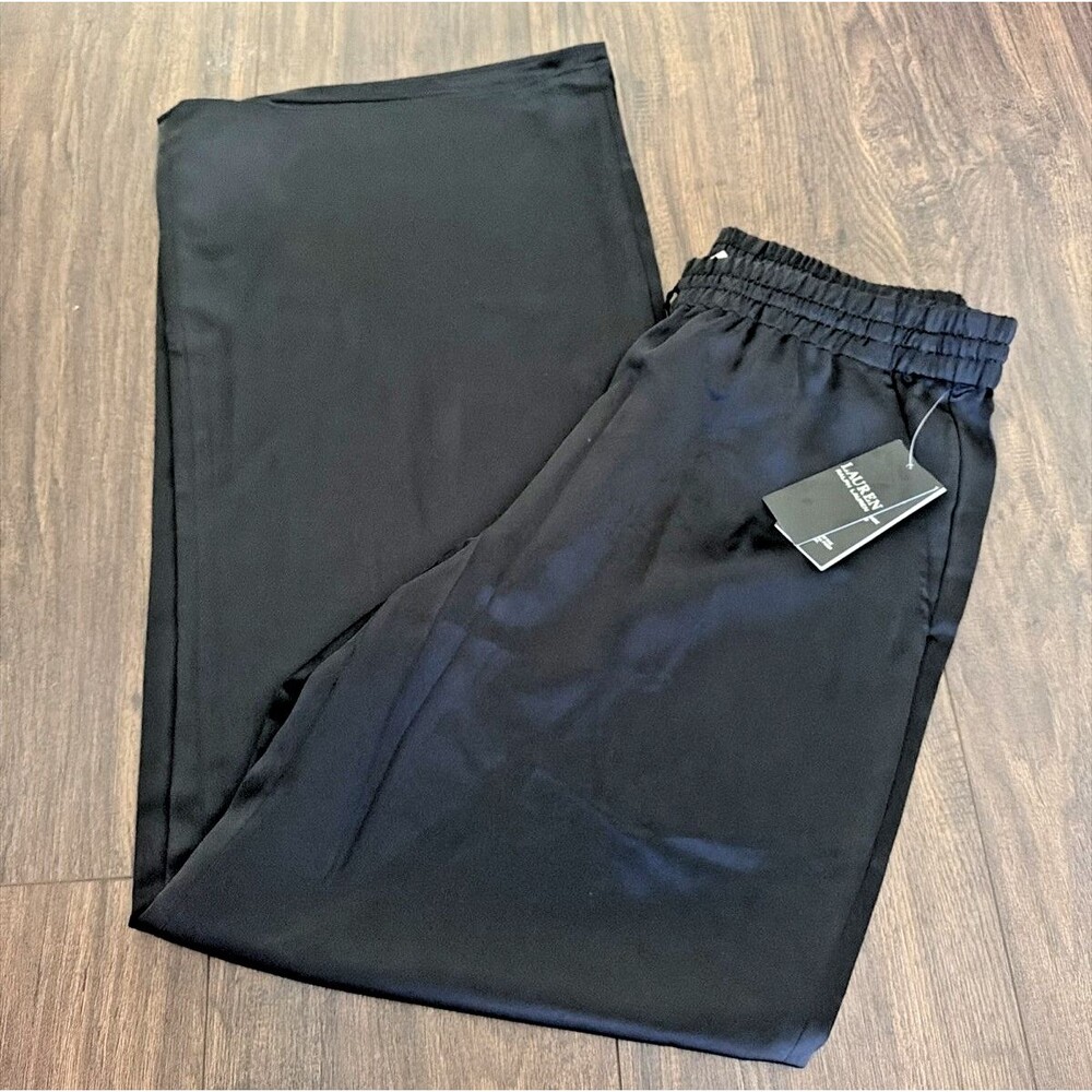 Lauren Ralph Lauren Womens Wide-Leg drawcord waist Satin Charmeuse Pants Black M - Picture 5 of 12